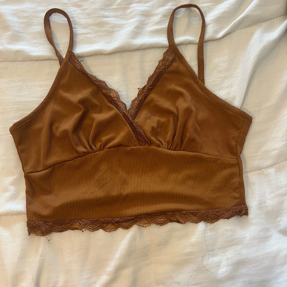 SHEIN Coffee Lace Detail Tank Top